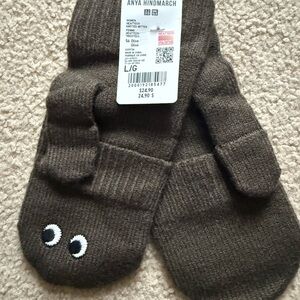 Anya Hindmarch Dark Brown Mittens with Beanie